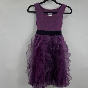 Iris & Ivy Girl's Purple Sleeveless Tulle Ruffled Bow Party Dress Formal Size 12